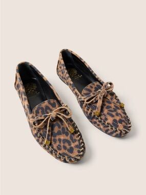 Leopard Print Suede Moccasin Loafers - Women